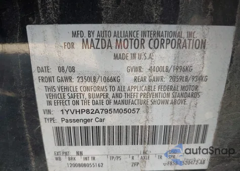 2009 Mazda Mazda6 I Grand Touring from USA, damaged, VIN 1YVHP82A795M05057